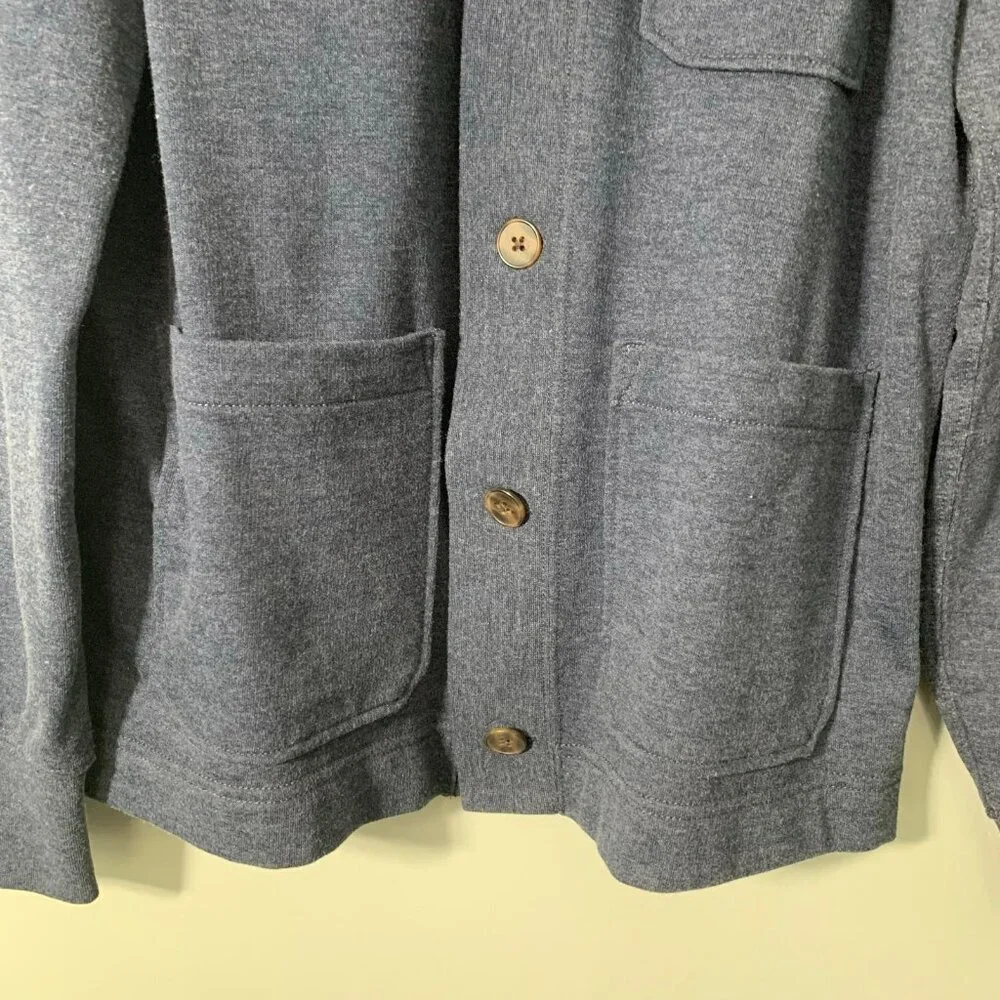 J. Crew Authentic Fleece Shawl Collar Cardigan Mens‎ Medium Blue Heather Button